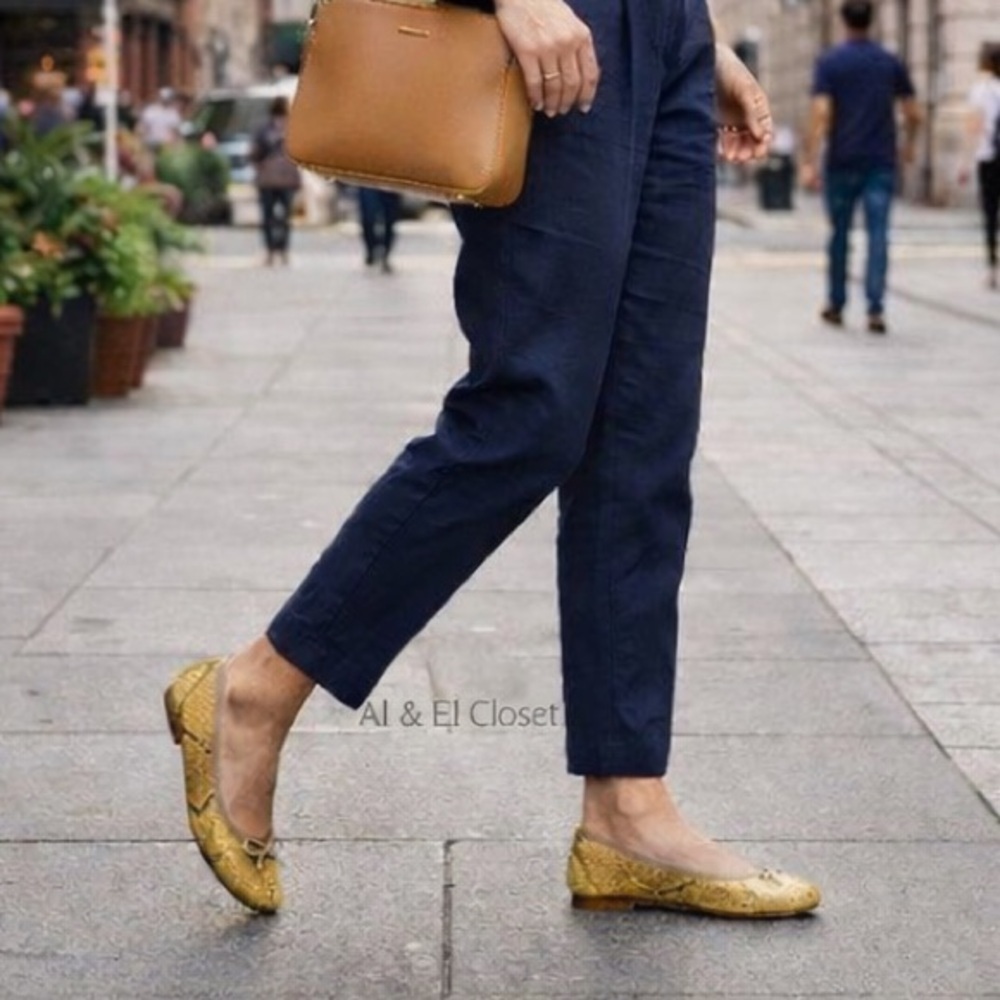 Helene Rouge Made in Spain Snake Embossed Leather Ballet Flats Yellow EU 38 NWT